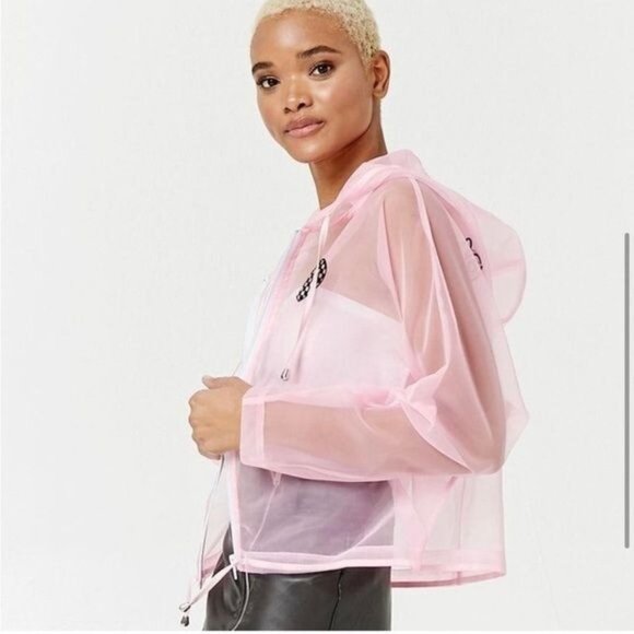 Forever 21 Pink Sheer Hooded Jacket "Forever Yours" Size S - Picture 9 of 9